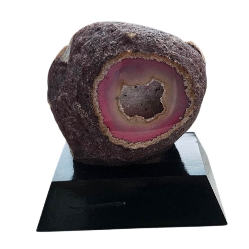 Pink Natural Agate  Geode on Black Stand Polished Front 2 ,2 Lbs - Picture 7 of 7
